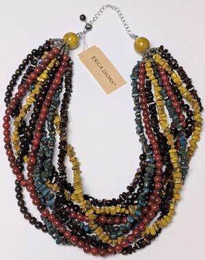 NWT Erica Lyons Multi-Strand Statement Necklace 20" Faux Gemstones Choker Autumn